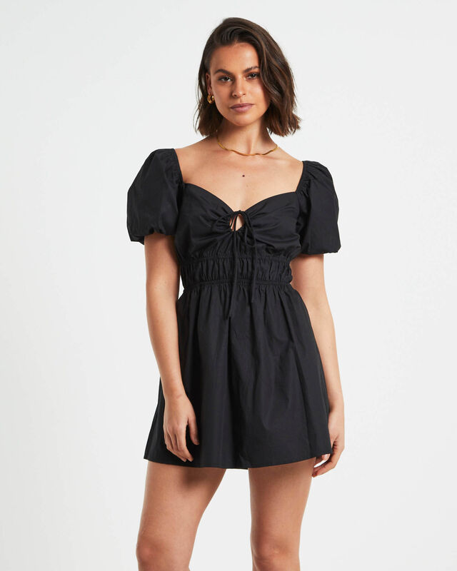 Rylee Backless Puff Sleeve Mini Dress in Black, hi-res image number null