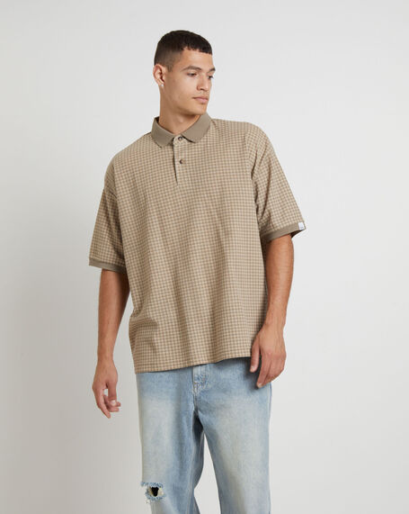Check Short Sleeve Polo in Brown