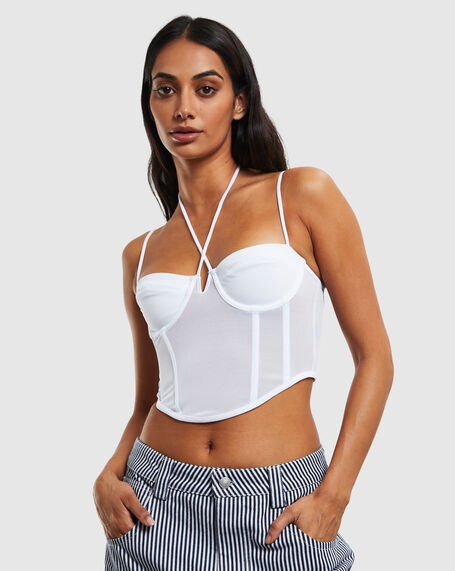 Viccy Strappy Cross Front Corset White