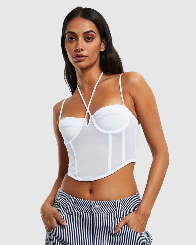Viccy Strappy Cross Front Corset White, hi-res image number null