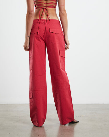 Amity Low Rise Cargo Pants Red