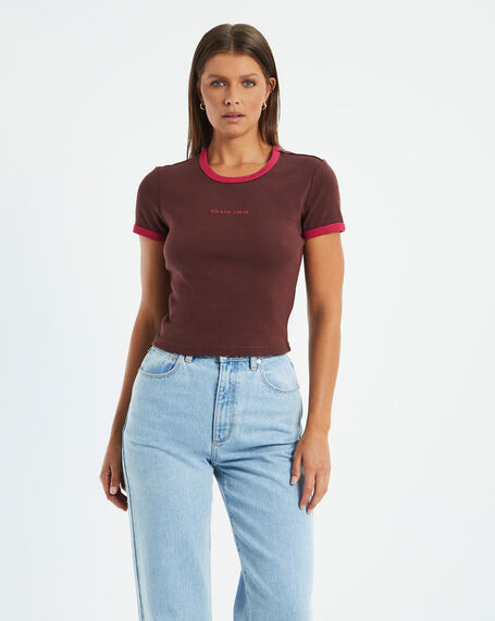A 90's Ringer Tee Coffee Magenta