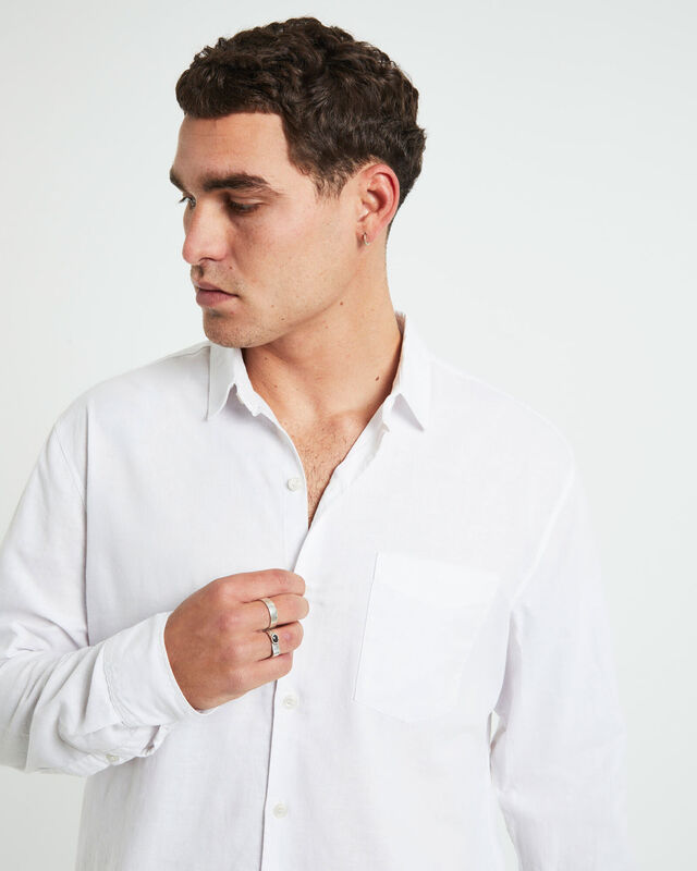 Grover Long Sleeve Linen Shirt White, hi-res image number null