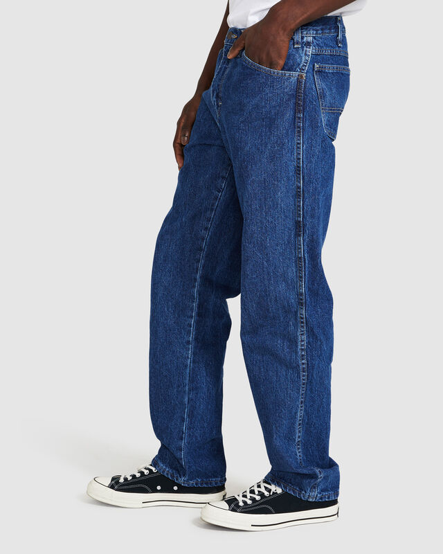 Relaxed 5 Pocket Loose Jeans Washed Indigo Blue, hi-res