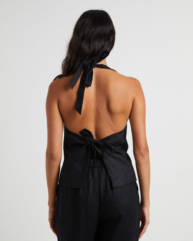 Naomi Linen Halter Vest in Black, hi-res image number null
