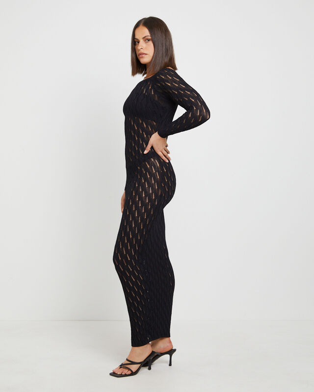 Cleo Midi Long Sleeve Dress in Black, hi-res image number null