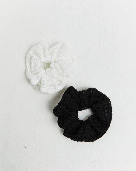 Bonnie Crochet Scrunchie 2 Pack in Black/Cream