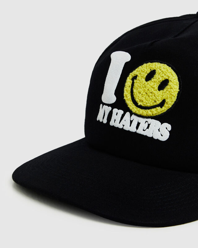 Smiley Haters 5 Panel Hat Vintage Black, hi-res image number null