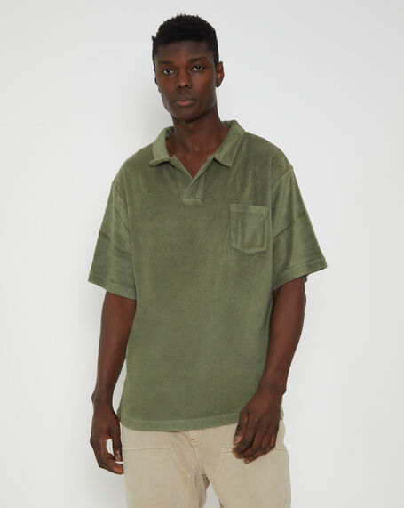 Terry Rolo Polo Short Sleeve T-Shirt in Moss