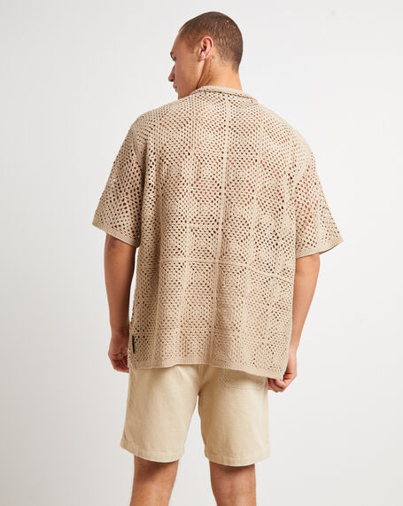 Crochet Short Sleeve Shirt in Cocoa