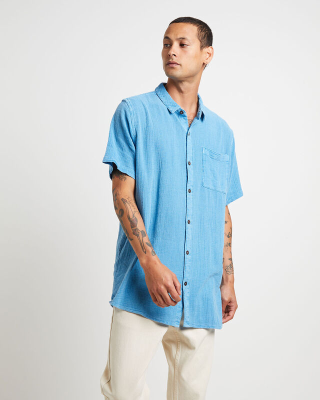 Bon Crepe Short Sleeve Shirt in Blue, hi-res image number null