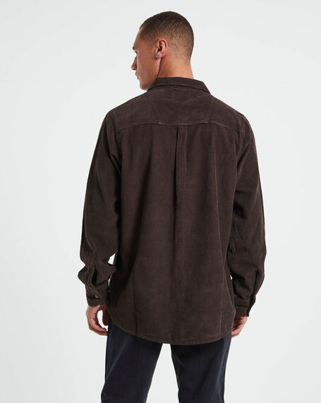Men At Work Fat Cord Long Sleeve Shirt in Brown