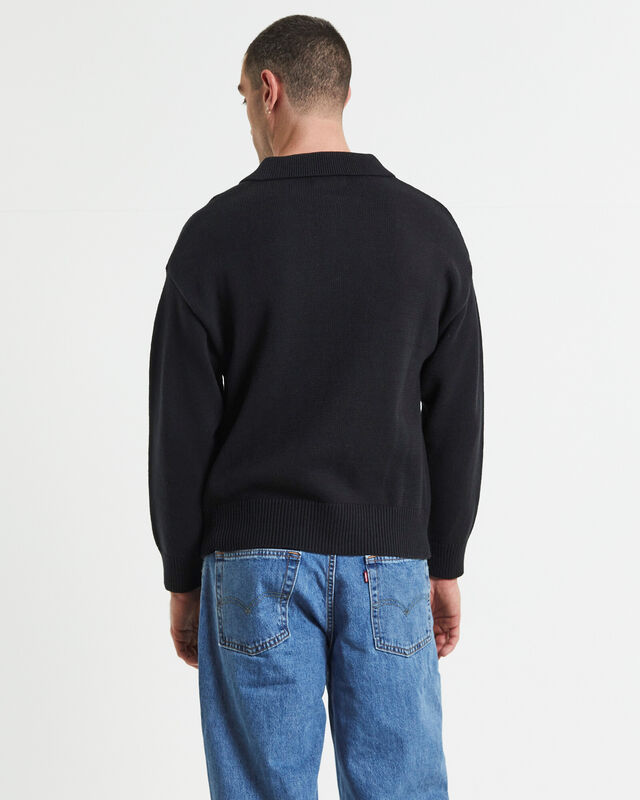 Relaxed Cable Knit Zip Through Black, hi-res image number null
