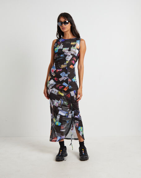 Under Pressure Recycled Mesh Maxi Dress in Black