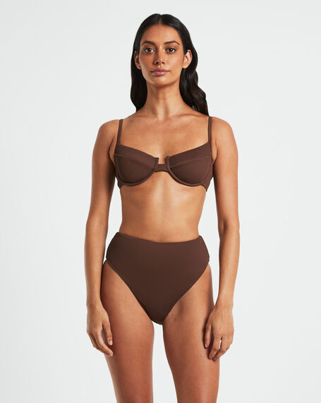 Rib Cut Out Underwire Bikini Top in Chocolate Brown