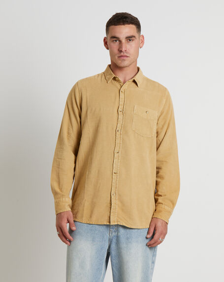 Men At Work Cord Long Sleeve Shirt in Sand