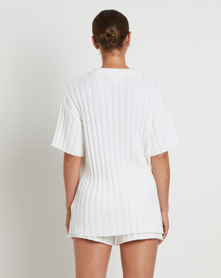Bambi Button Short Sleeve Top in White