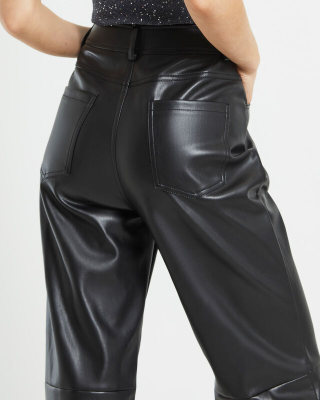 Karli Leather Look Straight Leg Pants in Black, hi-res image number null