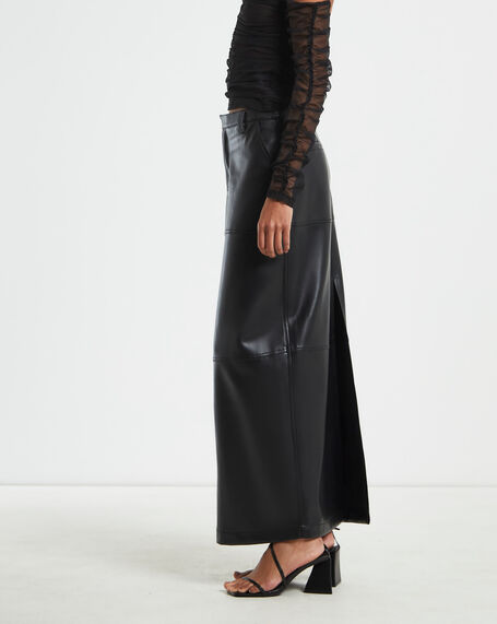 Millie Leather Look Maxi Cargo Skirt Black