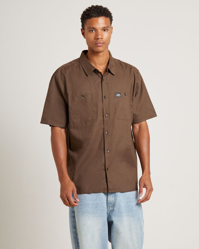 Lee Worker Short Sleeve Shirt in Linen Bark, hi-res image number null