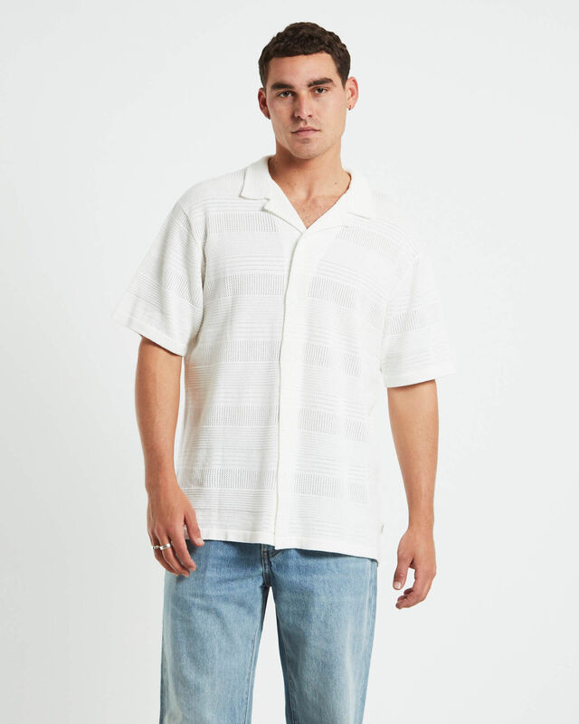 Knitted Short Sleeve Resort Shirt White, hi-res image number null