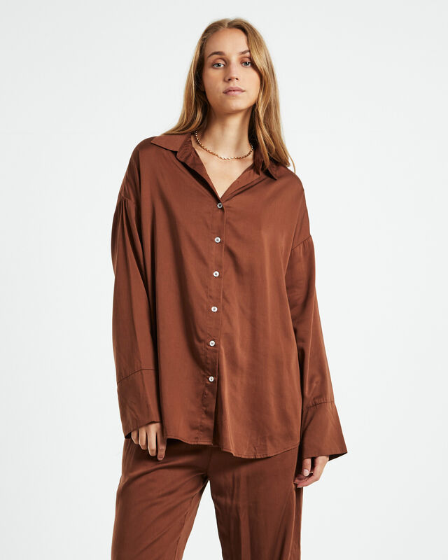 Heidi Long Sleeve Shirt Chocolate Brown, hi-res image number null