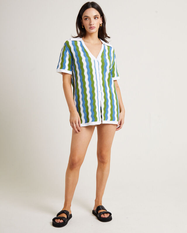 Cher Knit Shirt Dress in Blue, hi-res image number null