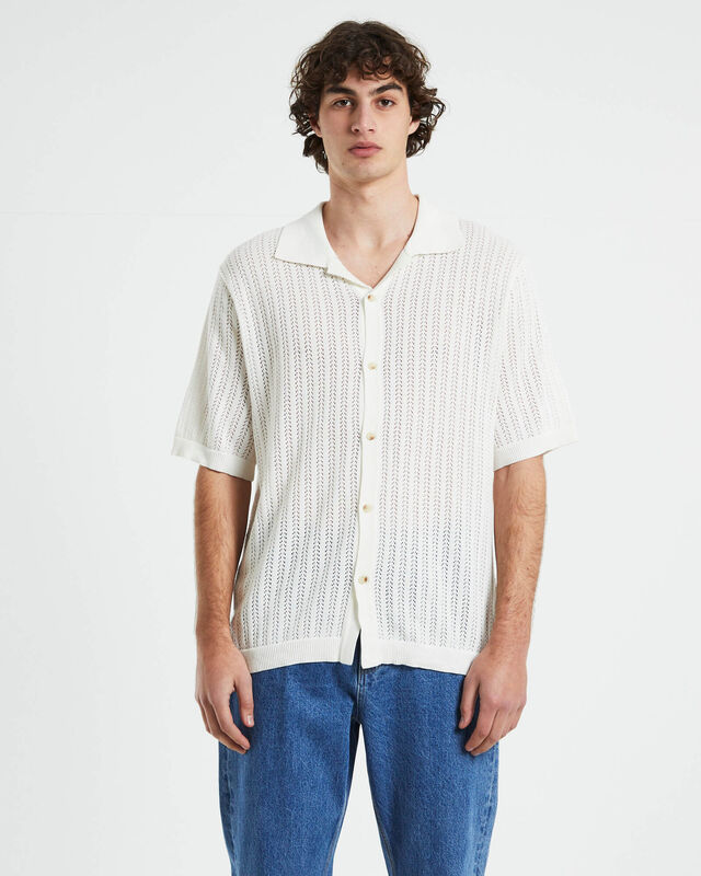 Bowler Short Sleeve Knit Shirt in White, hi-res image number null