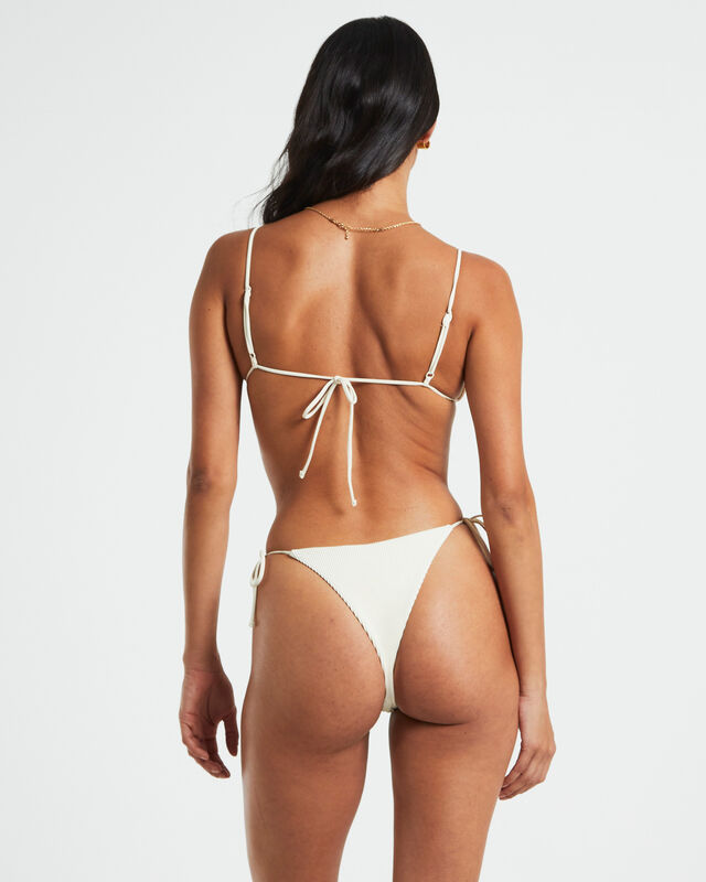Rib Skinny Strap Triangle Bikini Top in Almond White, hi-res image number null