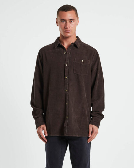 Men At Work Fat Cord Long Sleeve Shirt in Brown
