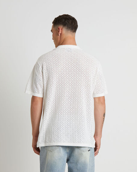 Fugar Knitted Short Sleeve Resort Shirt in White