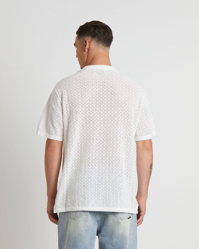 Fugar Knitted Short Sleeve Resort Shirt in White, hi-res image number null