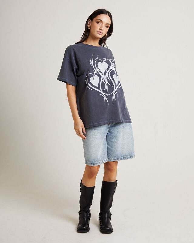 Goth Heart Oversized Tee in Vintage Charcoal, hi-res image number null