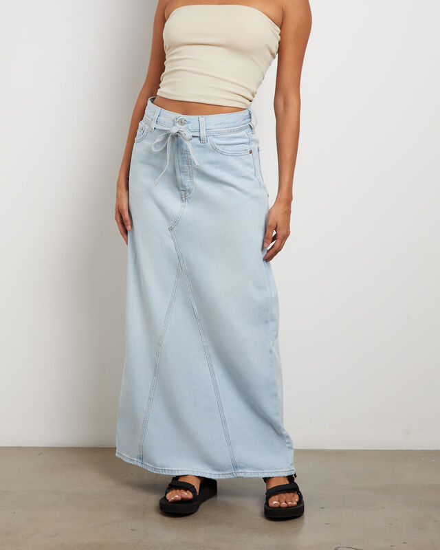 Iconic Long Denim Belt Skirt in So Called Pants Blue, hi-res image number null