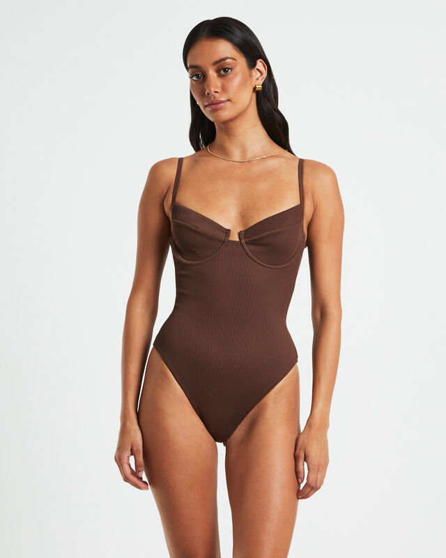 Rib Underwire One Piece in Chocolate Brown, hi-res image number null