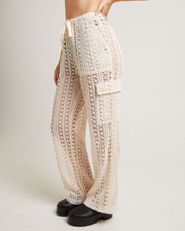 Zulu Crochet Cargo Pants in Milky White, hi-res image number null