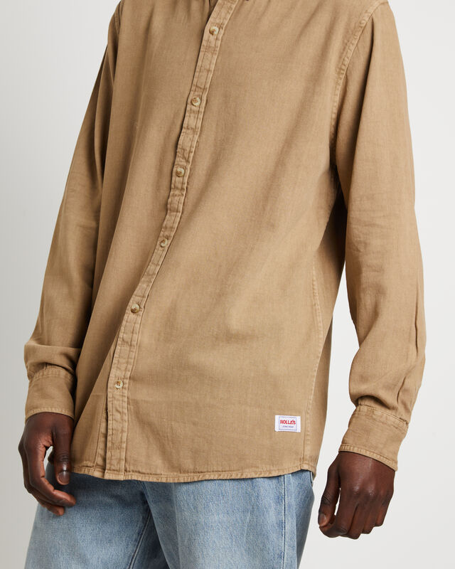 Men At Work Oxford Long Sleeve Shirt in Sand, hi-res image number null