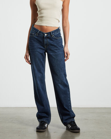 Emmy V Waist Straight Jeans in Y2K Blue
