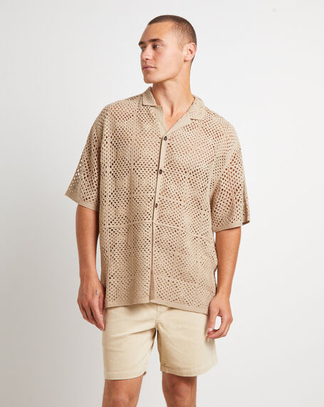 Crochet Short Sleeve Shirt in Cocoa