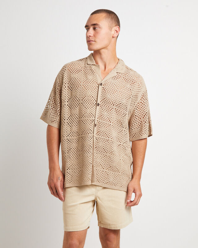 Crochet Short Sleeve Shirt in Cocoa, hi-res image number null