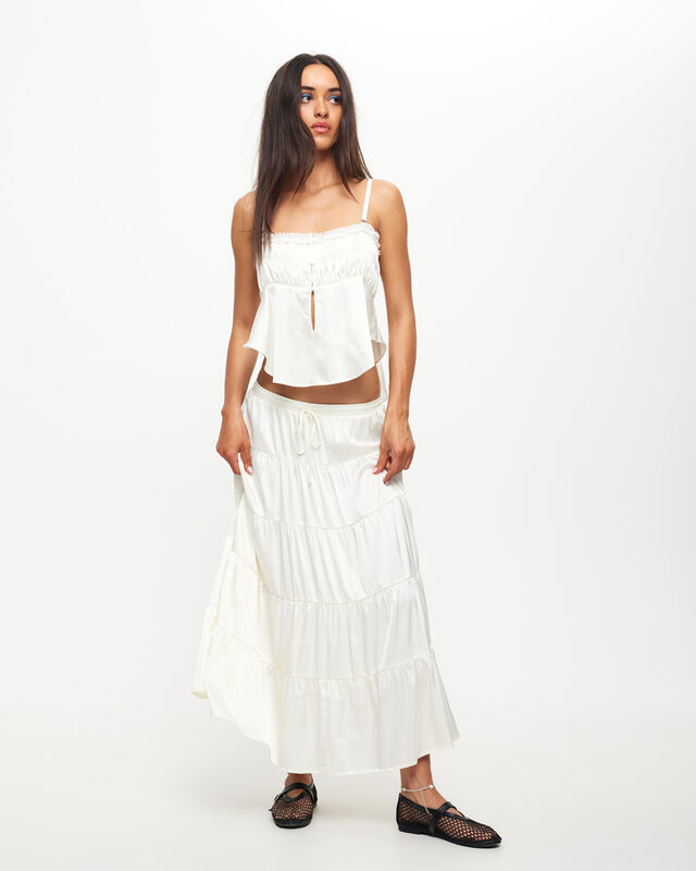 Keira Tiered Midi Skirt in Porcelain, hi-res image number null