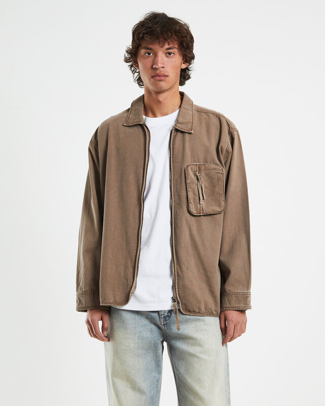 Drill Shacket in Taupe Brown, hi-res
