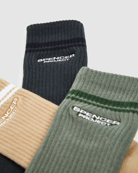 Burnside Socks 3pk Desert/Charcoal/Green