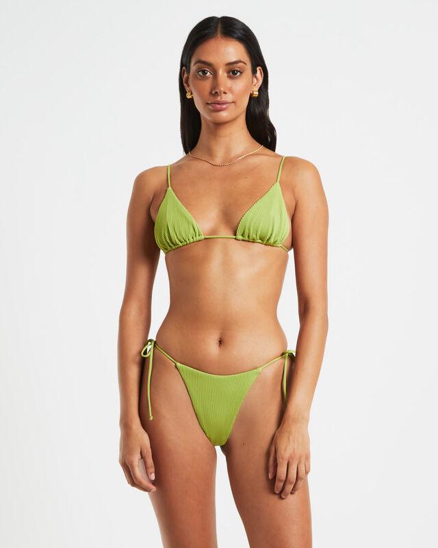 Rib Skinny Strap Triangle Bikini Top in Citrus Green, hi-res image number null