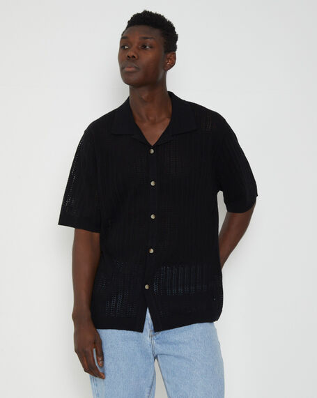 Bowler Knit Short Sleeve Shirt in Black