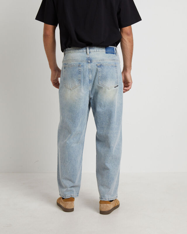 Knocker Wide Leg Jeans in Tinted Blue Trashed, hi-res image number null