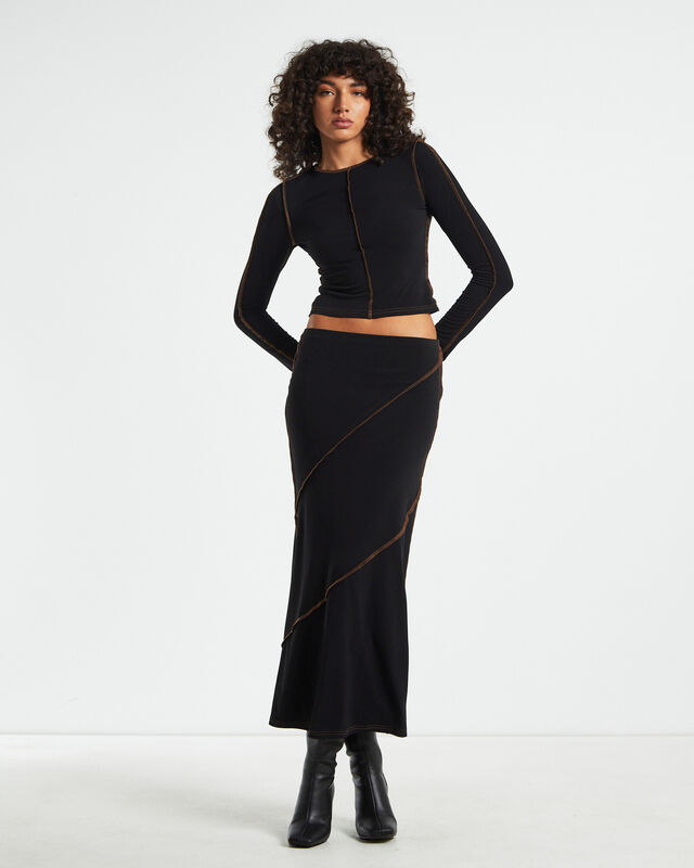 Amelie Slinky Contrast Skirt in Black, hi-res image number null