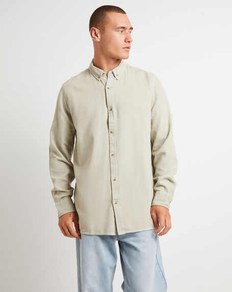 Men At Work Oxford Long Sleeve Shirt in Cement