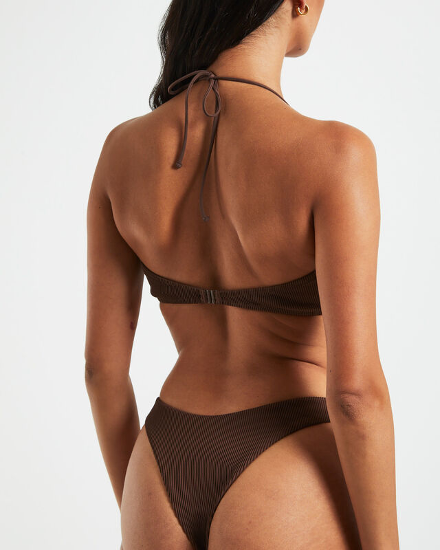 Rib Cross Front Bikini Top in Chocolate Brown, hi-res image number null