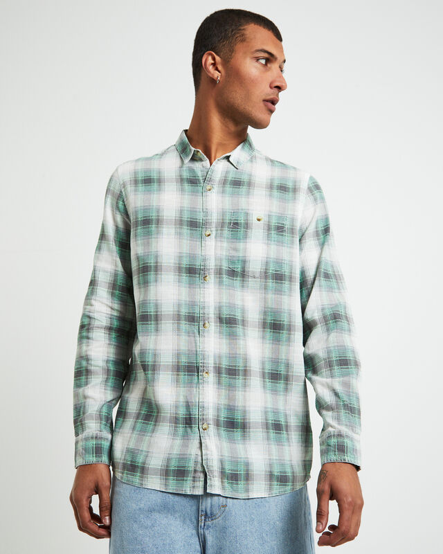 Men At Work Tradie Check Long Sleeve Shirt in Moss Green, hi-res image number null